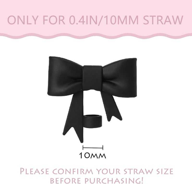 HIUSITY Black Bow Straw Cover Topper for Stanley Cup,Silicone Beige Straw Toppers for Tumbler with Handle 40oz,Cute 10mm/0.4in Straws Covers Cap,Reusable Lids for Stanley Cups Accessories, 6Pcs - Image 2